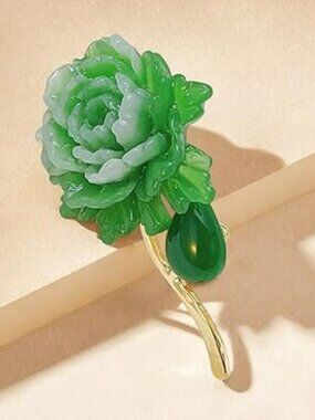 Green Peony‎ Flower Brooch Elegant Floral Lapel Pin Artistic Corsage Pin